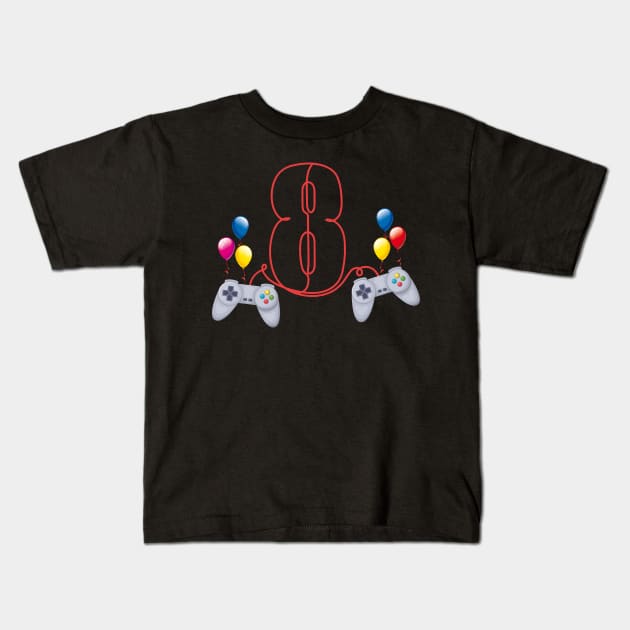 8th Birthday Boy Toddlers Video Gamer Store Kids T-Shirt by Msafi